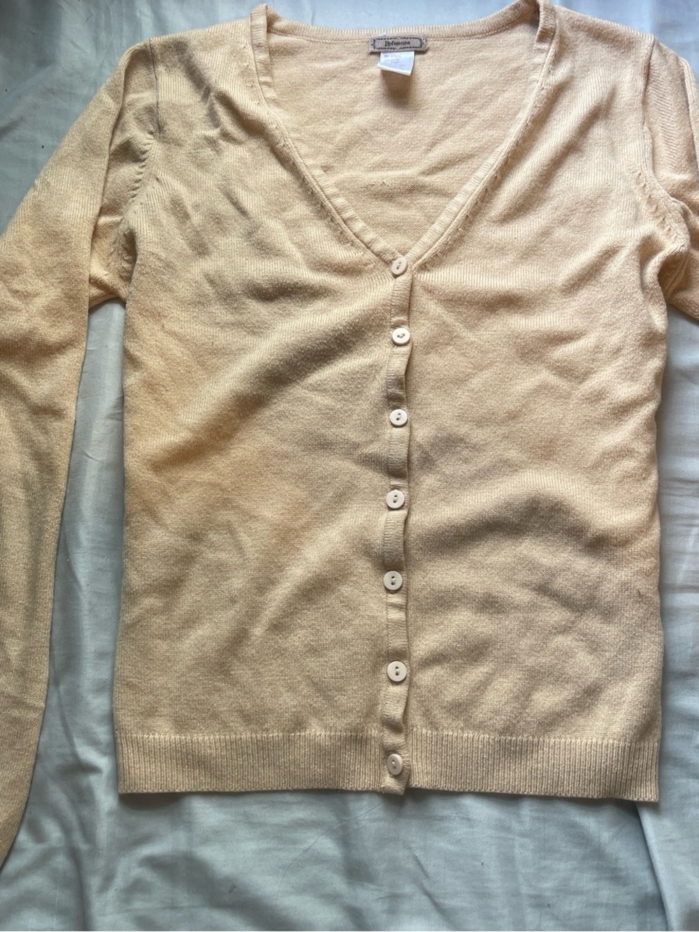 Light Peach V-Neck Button Cardigan Sweater